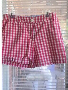 Tommy Hilfiger Size 14 Checkered Gingham Print Red And White Shorts Large Cotton